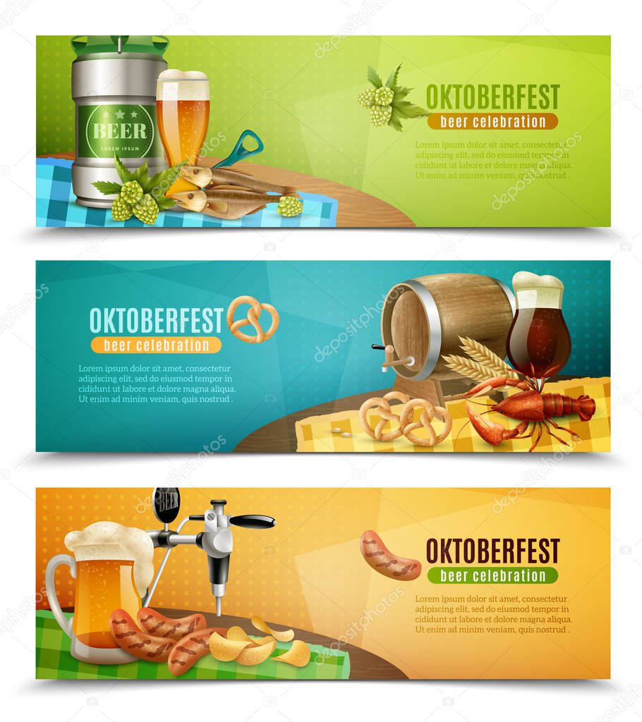 Oktoberfest Beer 3 Horizontal Banners Set 