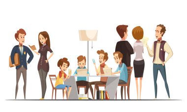 Genç çocukların Retro karikatür çizimi 