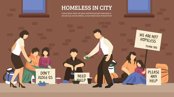 Personas sin hogar Ciudad Composición — Vector de stock