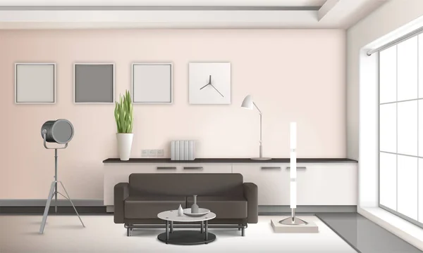 Sala de estar realista Diseño 3D Interior — Vector de stock