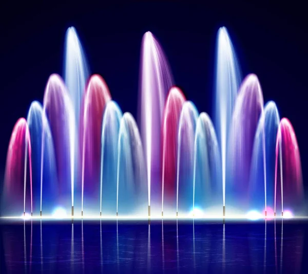 Illustration réaliste de fontaine colorée de nuit lumineuse — Image vectorielle