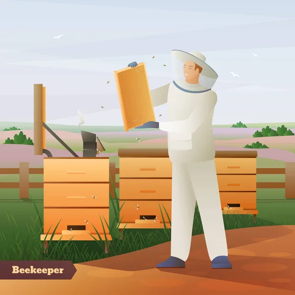 Beekeeper Flat Composition — Stock Vector