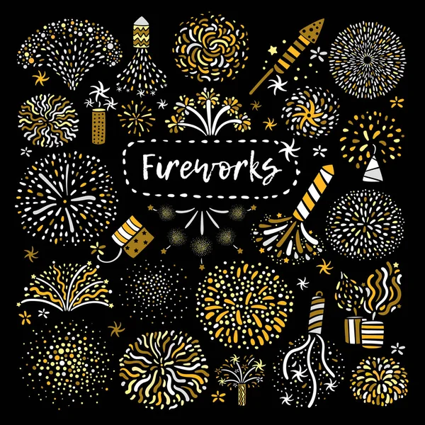 Conjunto de iconos de fuegos artificiales dorados festivos — Archivo Imágenes Vectoriales