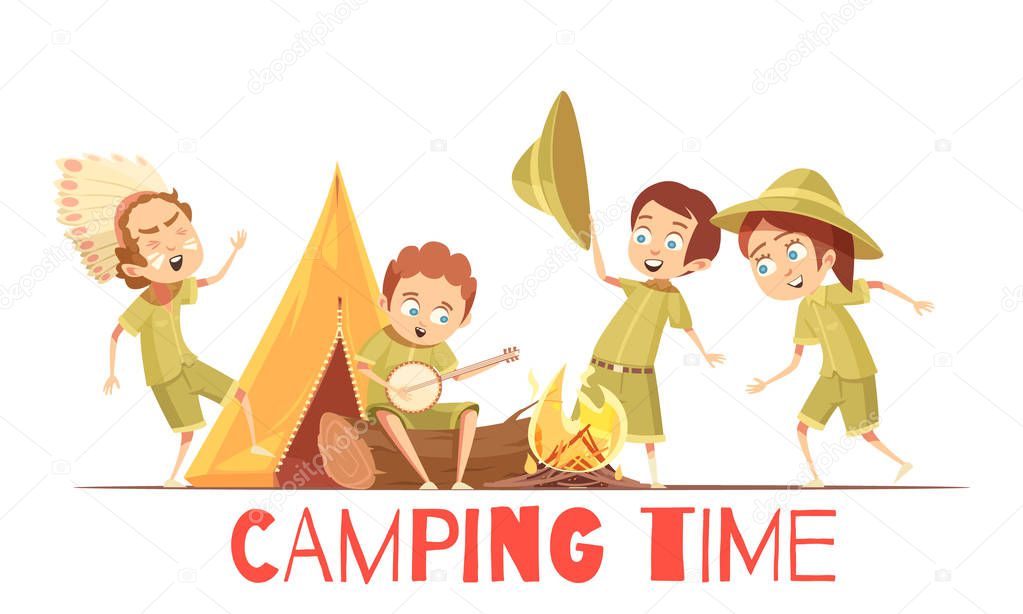 Scouts Camping Retro Cartoon Poster 