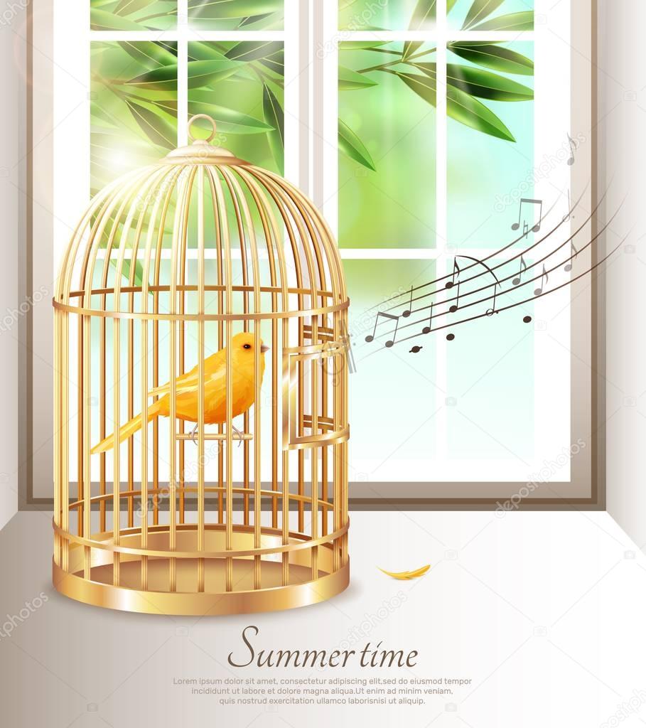 Singing Canary In Summer Time Illustration