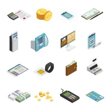 Ödeme yöntemleri izometrik Icons Collection 