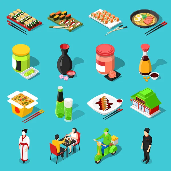 Sushi Bar izometrické ikony — Stockový vektor