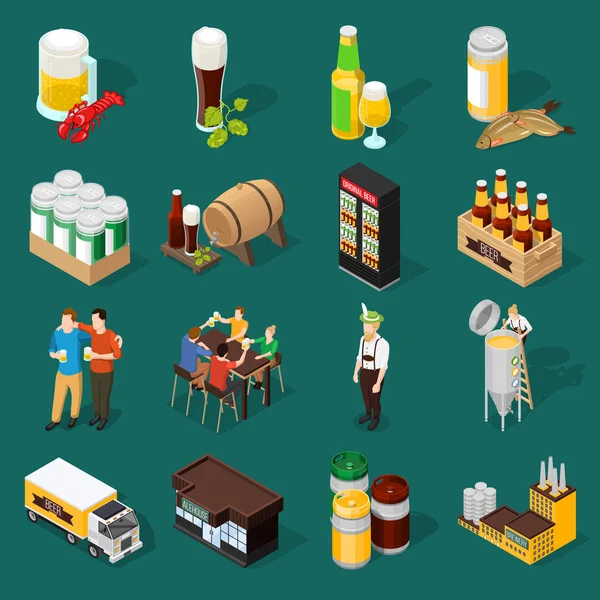 Conjunto de ícones isométricos de cerveja — Vetor de Stock