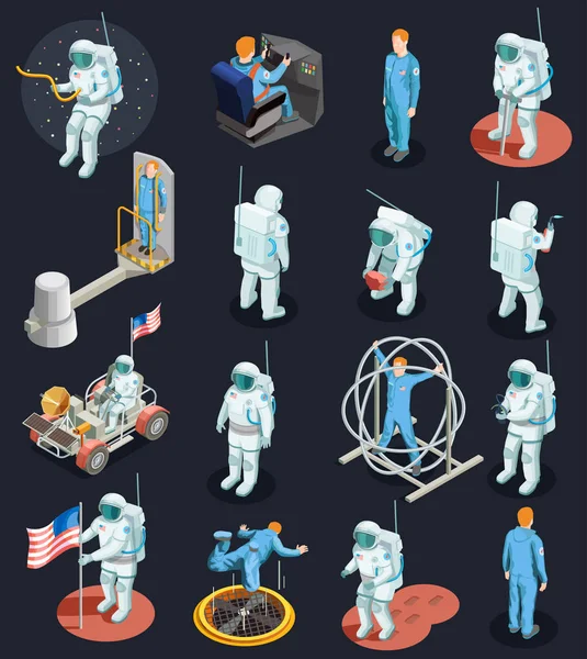 Astronauts Isometric Characters Set — Stock Vector