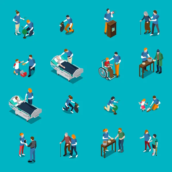 Volunteer Charity Isometric People Set — Stock Vector