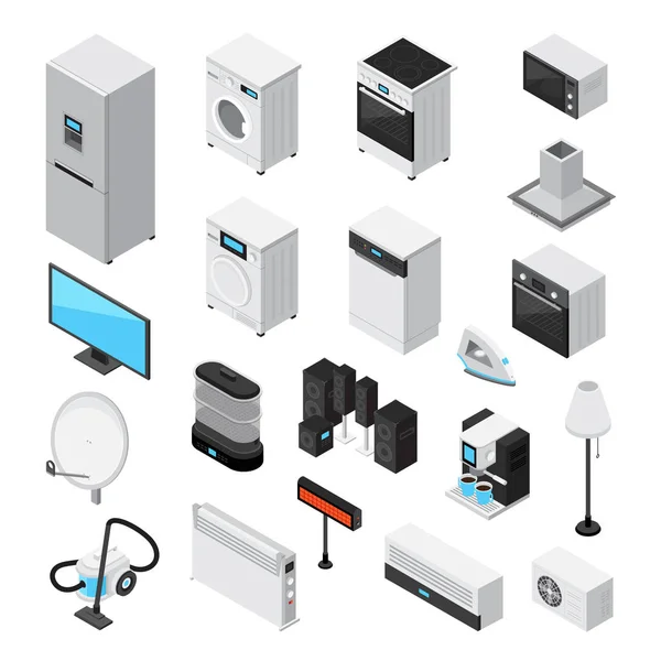 Household Appliances Isometric Icons Set — Stock Vector
