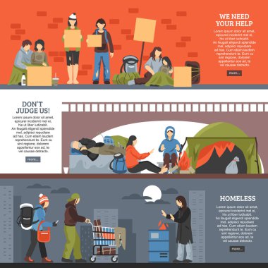 Evsiz insanlar yatay Banner koymak