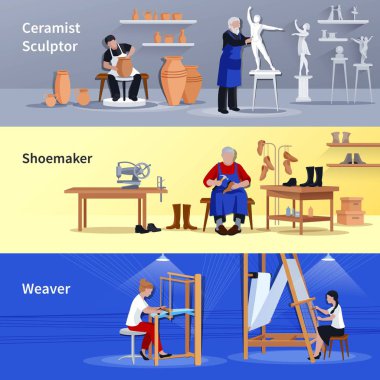 Craftspeople 3 düz afiş ayarla 