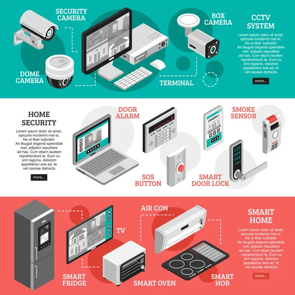 Изометрический набор Горизонтального Знамени Smart Home — стоковый вектор