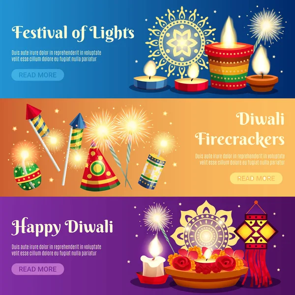 Diwali vízszintes bannerek — Stock Vector