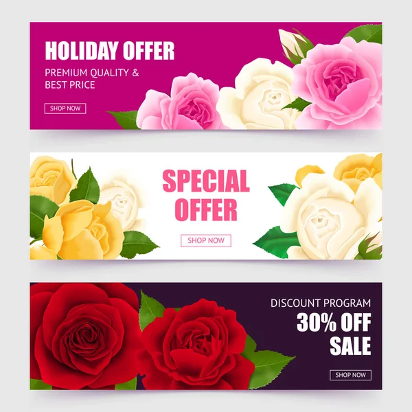 Conjunto de banners Rose — Vetor de Stock