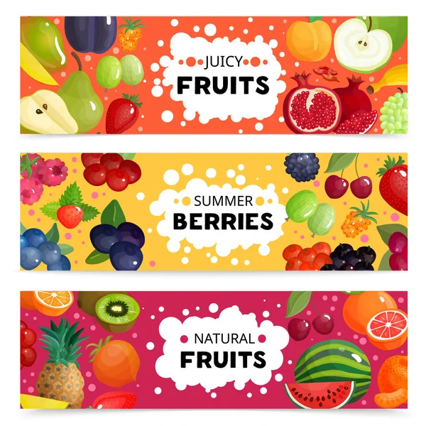 Bannières de fruits et de baies — Image vectorielle