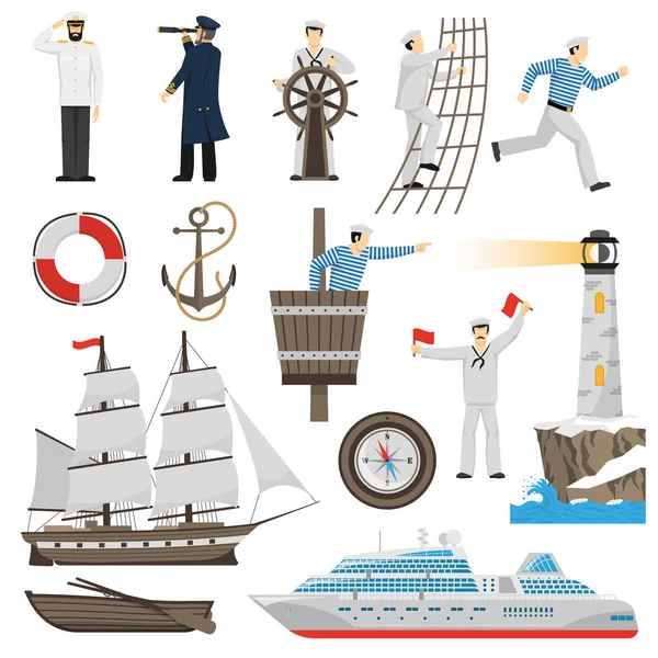 Velero Atributos del buque Conjunto de iconos — Vector de stock