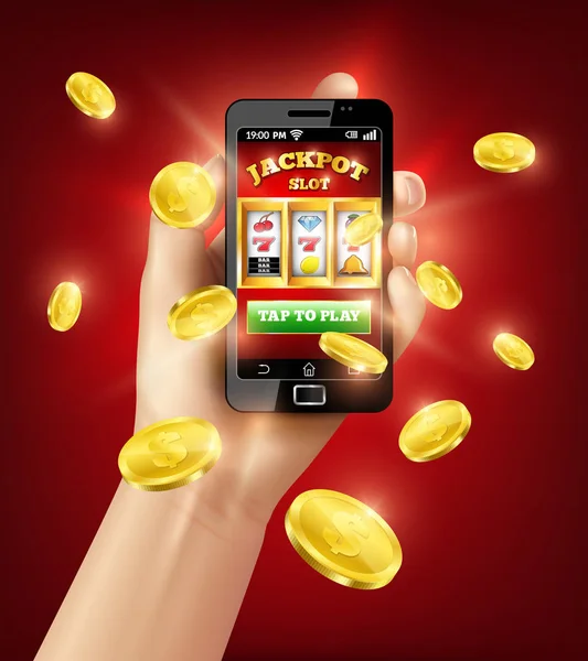 Slotmachine mobiele App 3d illustratie — Stockvector