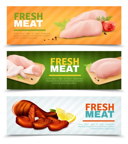Banners horizontales de carne de pollo fresca — Archivo Imágenes Vectoriales