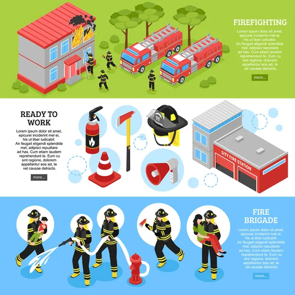 Isometric Firefighter Banners — Stock Vector