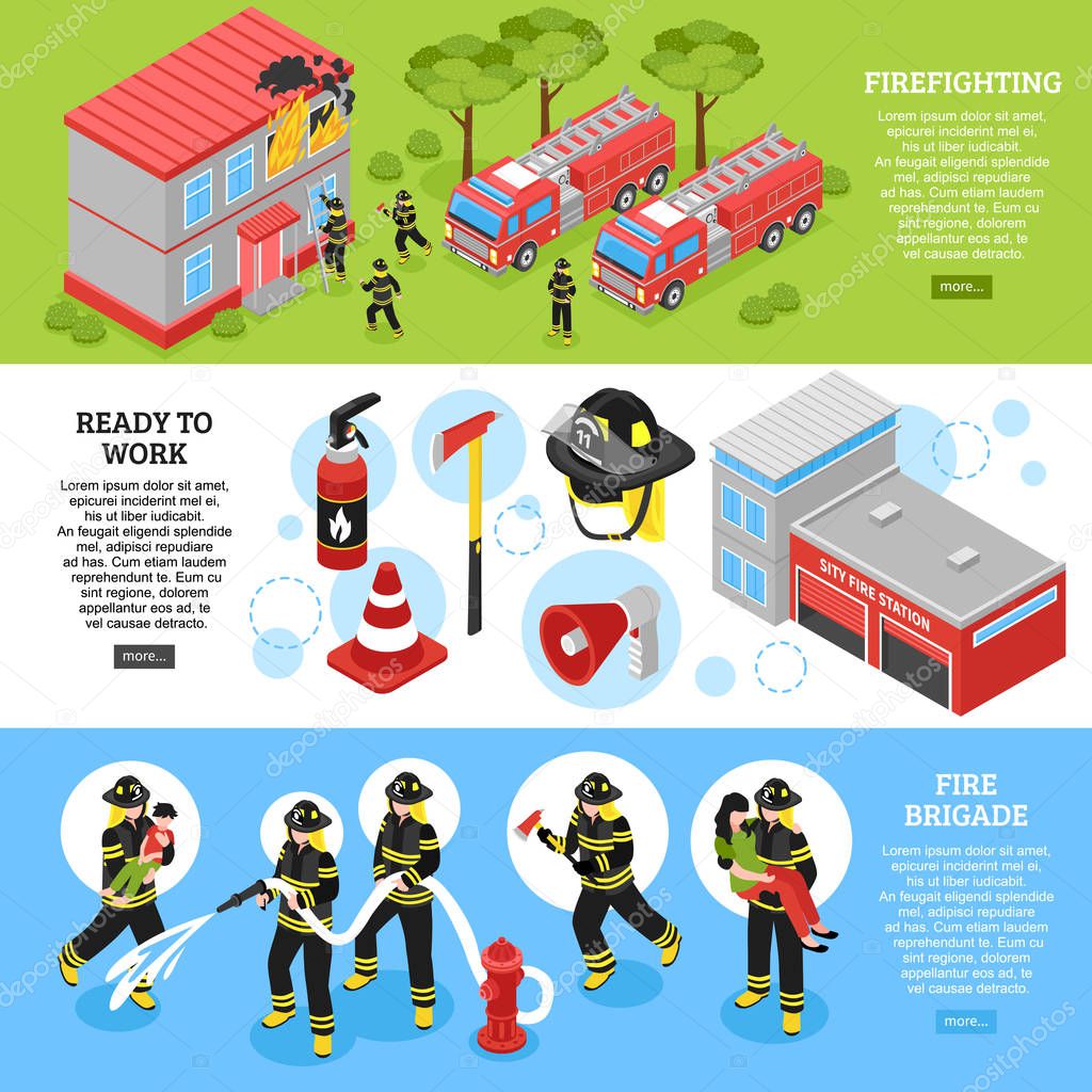 Isometric Firefighter Banners