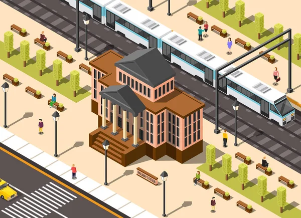Composición del edificio de la estación ferroviaria — Vector de stock