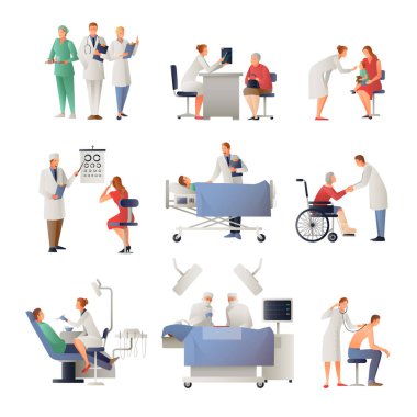 Doktor ve hasta düz Icons Set