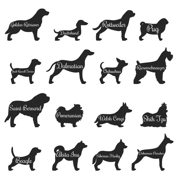 Conjunto de iconos de silueta de perfil de perros — Archivo Imágenes Vectoriales