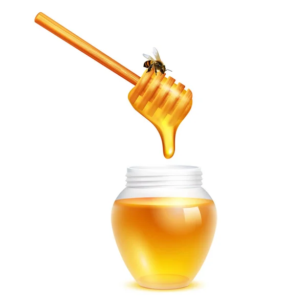 Miele gocciolante in vaso di vetro — Vettoriale Stock