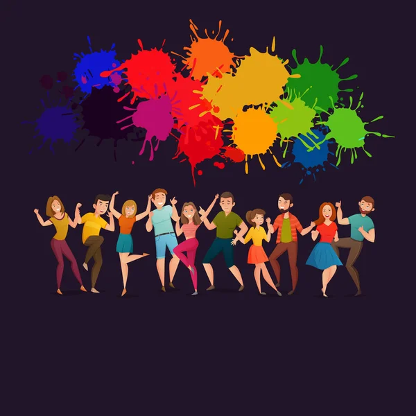 Dancing People Festive Colorful Poster — Stock Vector