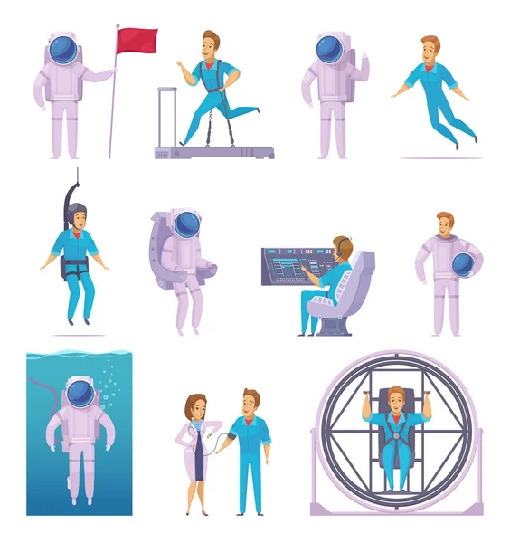 Zestaw ikon znaków Cartoon astronauta — Wektor stockowy