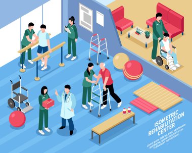 Rehabilitasyon Merkezi hemşireler izometrik Poster