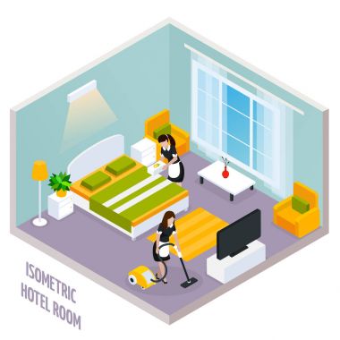 İzometrik otel odası iç