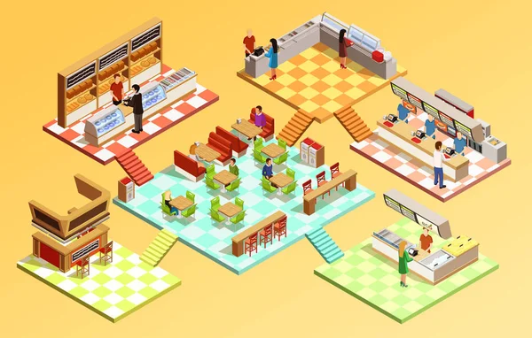 Food Court Isometric Concept — Stock Vector