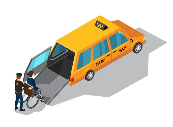 Taxi Service For Disabilities Isometric Design Concept — Stock Vector