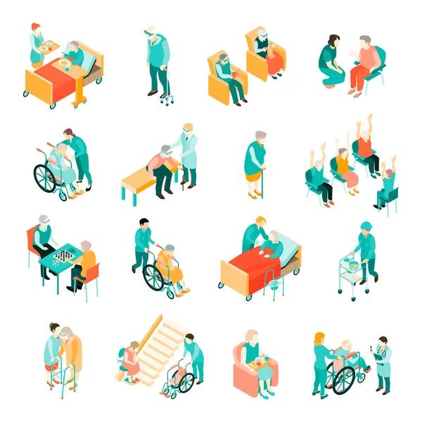 Ensemble isométrique de maison de soins infirmiers de personnes âgées — Image vectorielle
