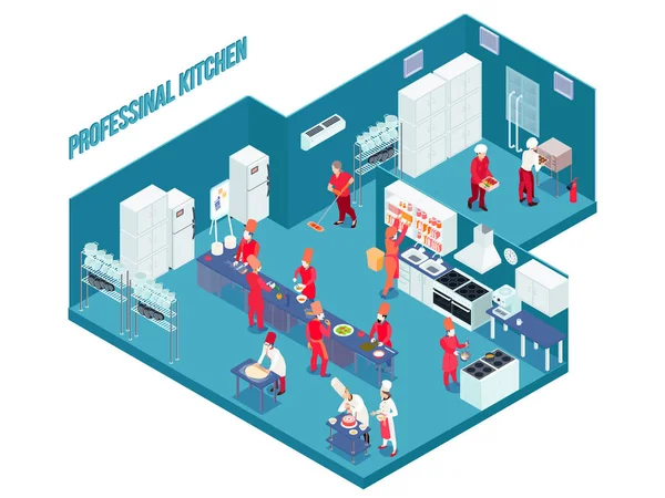 Ilustração Isométrica de Cozinha Profissional —  Vetores de Stock