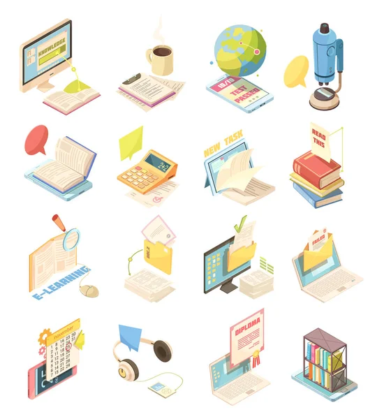 E-learning Isometric Icons Set — Stock Vector