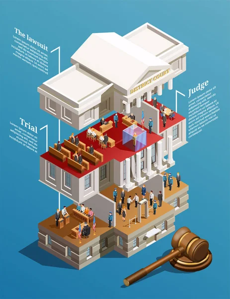 Sala de Juicio Isométrico Infografías — Vector de stock