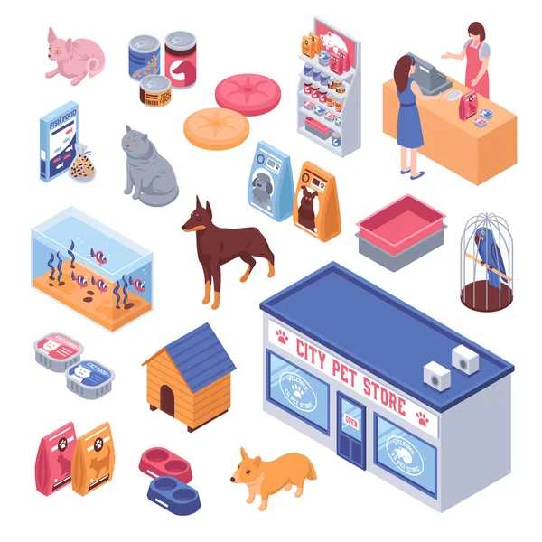 Isometrische dierenwinkel Set — Stockvector