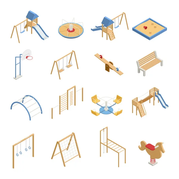 Niños Parque infantil Íconos isométricos — Vector de stock