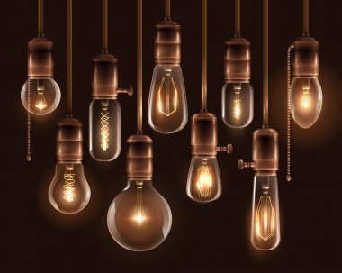 Vintage parlayan ışık Ampüller Icon Set