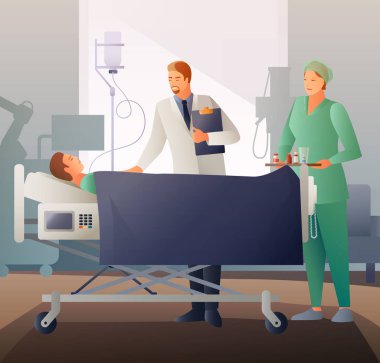 Doktor ve hasta düz kompozisyon
