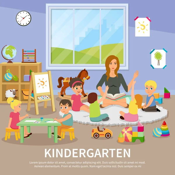 Kindergarten Flat Composition — Stock Vector