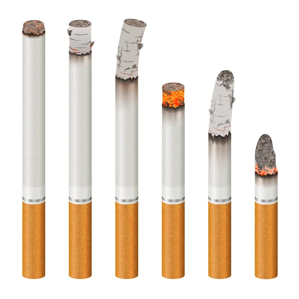 Ρεαλιστική τσιγάρα σετ στάδια του εγκαύματος — Διανυσματικό Αρχείο