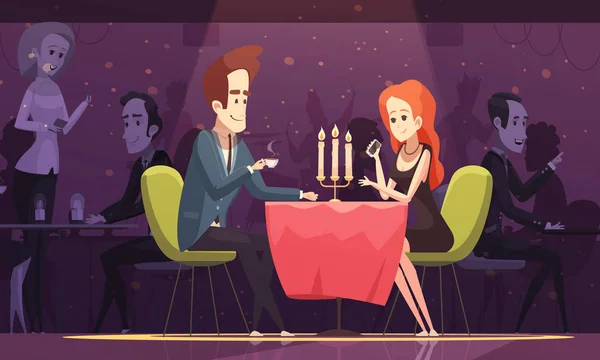 Pareja joven tomando café en el restaurante — Vector de stock