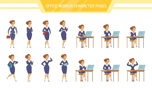 Ensemble de Poses Femme Homme de Bureau — Image vectorielle