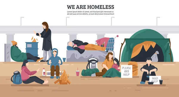 Ludzie bezdomni poziomy tła — Wektor stockowy