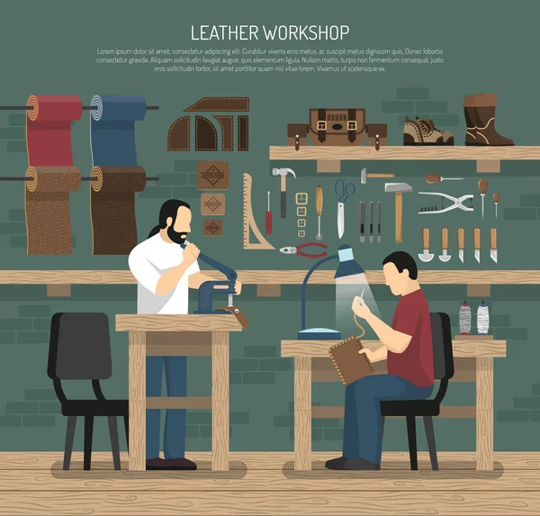 Enthäuter arbeiten in Lederwerkstatt — Stockvektor